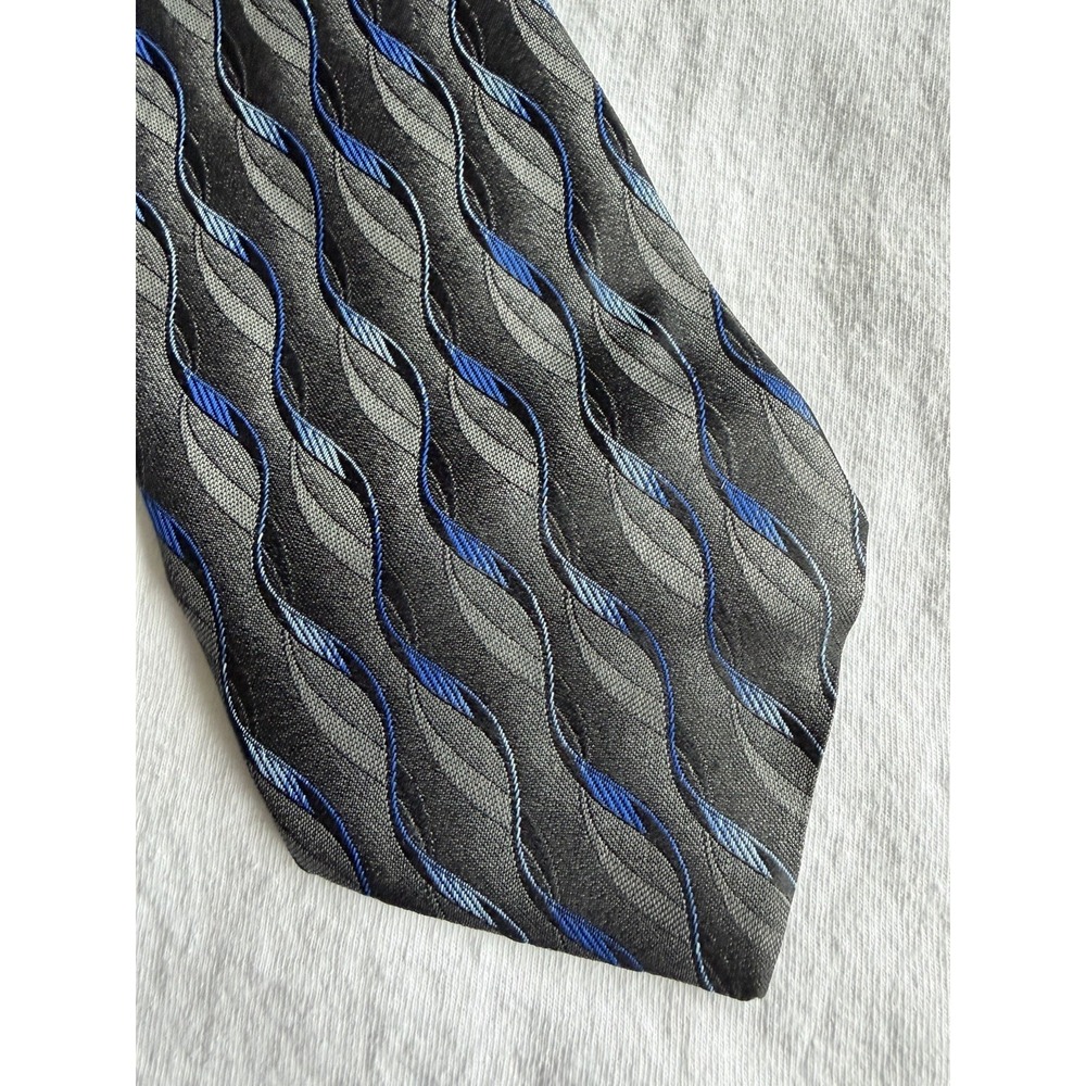 Paulo Visari	Vintage Blue Wavy Stripes Woven Jacquard 100% Silk Tie Necktie